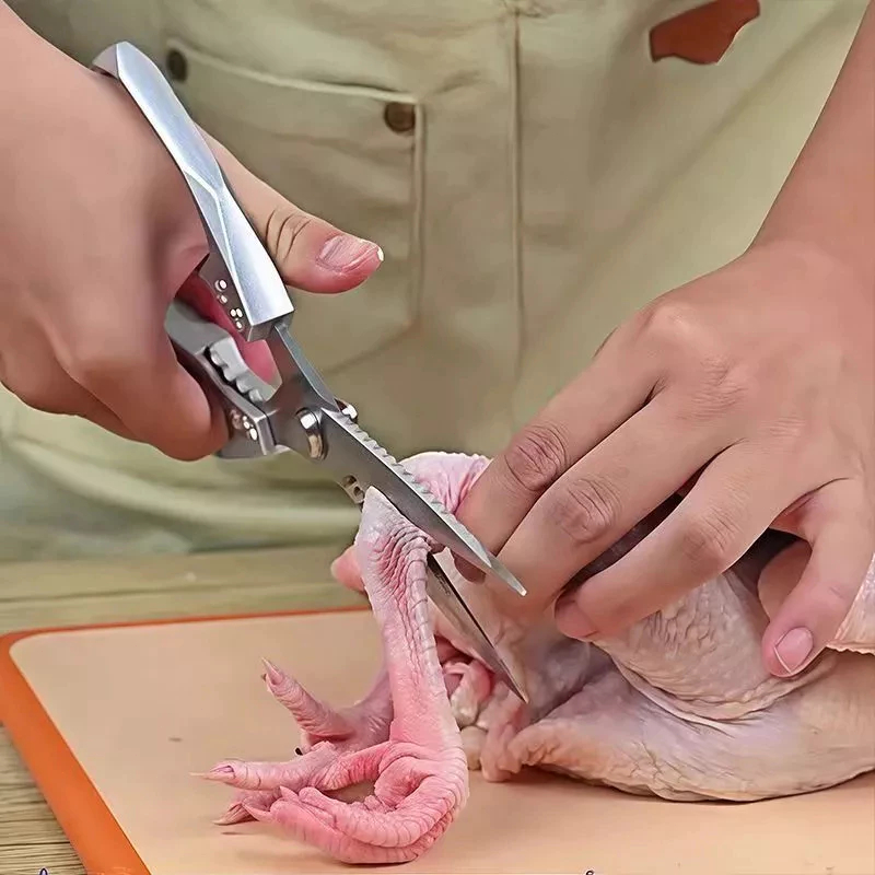 กรรไกรทำอาหาร กรรไกรตัดกระดูกไก่ กรรไกรตัดปู กรรไกรตัดกุ้ง เปิดฝาขวดได้มีเซฟตี้ล็อคอย่างดี - รูปที่ 2