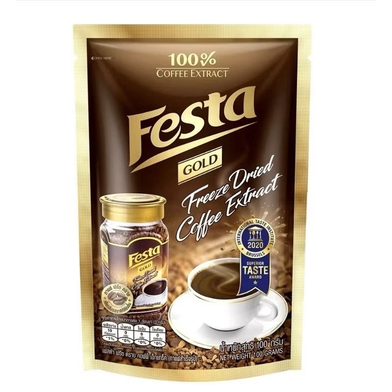 Festa Gold Freeze Dried Coffee 100g.(แบบซอง)กาแฟสำเร็จรูป เฟสต้าโกลด์ฟรีซดราย