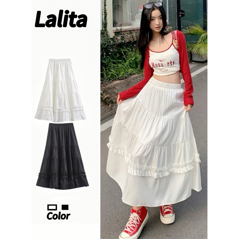Lalita มีซับใน 🎀 กระโปรงครึ่งตัว กระโปรงยาวพร้อมจีบหลายชั้น เท่มาก ใช้ผ้าคุณภาพสูง ใส่ไปทะเล ไปคาเฟ่