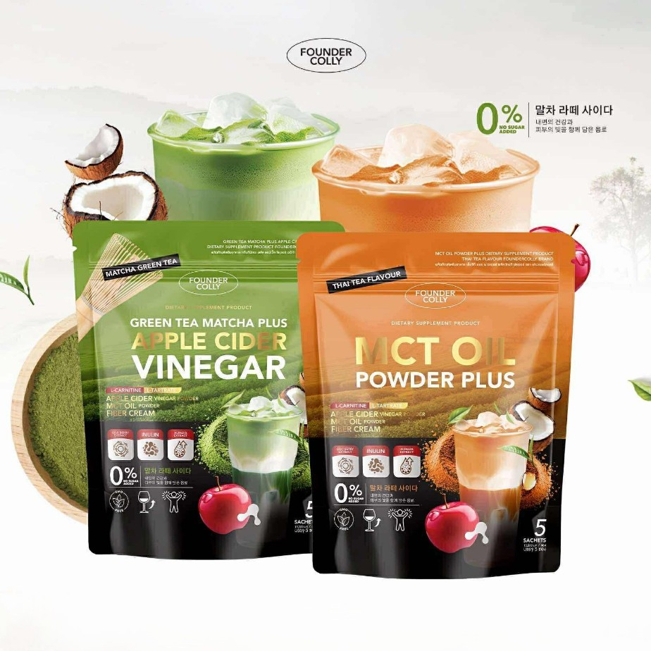 (❤️กดในไลฟ์ถูกกว่า❤️) MCT Oil Powder Plus Thai Tea+Green Tea Matcha Plus พลัสฟาวเดอร์คอลลี่