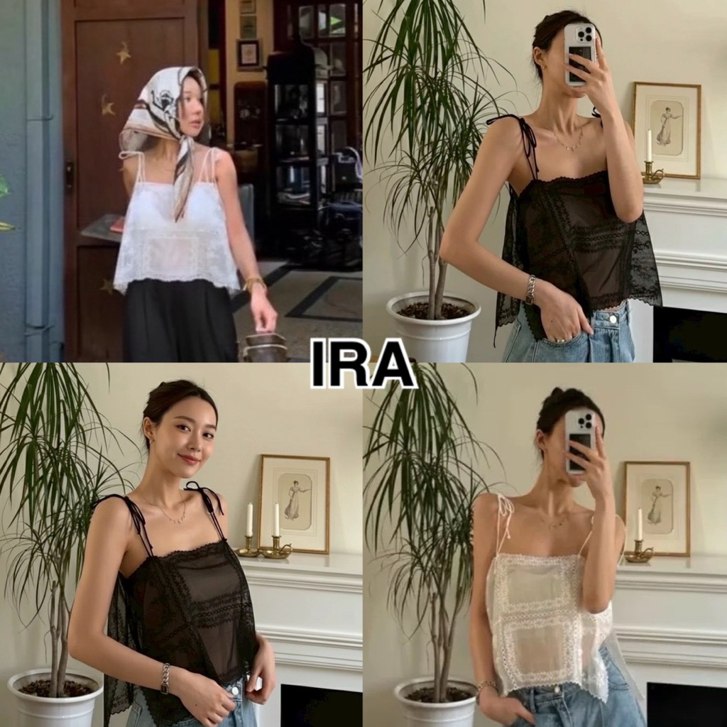 BY IRA Ashton top เสื้อสายเดี่ยวผ้าลูกไม้ แหวกข้าง ดีเทลมัดโบว์ที่ไหล่ สุดคิ้ววว