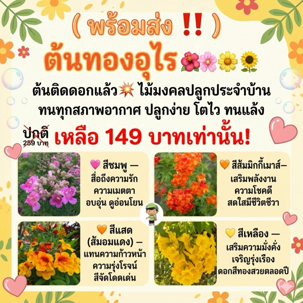 ( พร้อมส่ง ‼️ ) ต้นทองอุไร 🌺🌸🌼🌻 ต้นติดดอกแล้ว💥 ไม้มงคลปลูกประจำบ้าน ทนทุกสภาพอากาศ ปลูกง่าย โตไว ทนแล้ง 🚚‼️