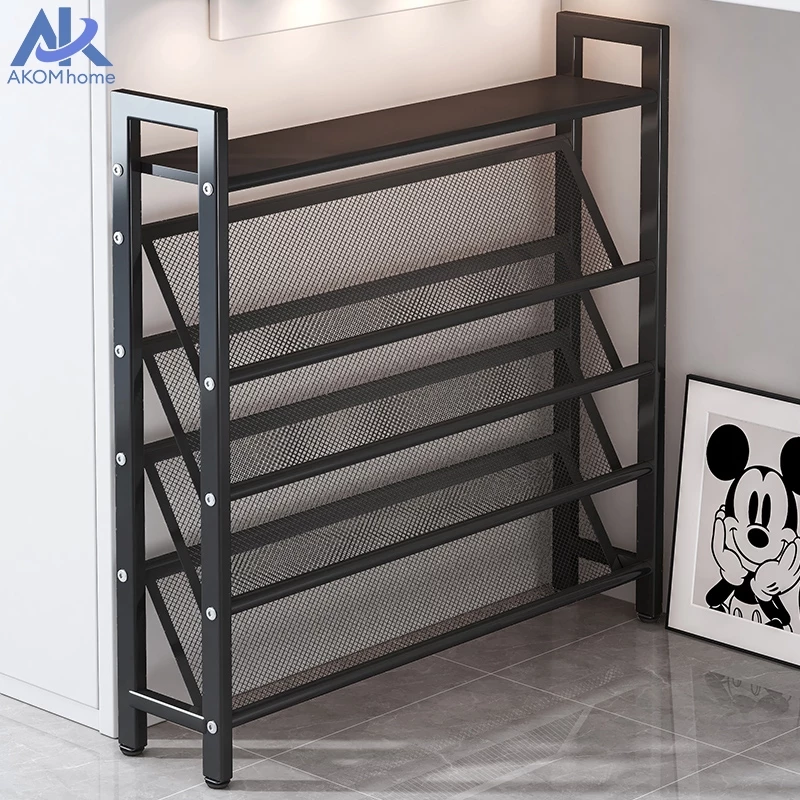 AKOM ชั้นวางรองเท้าทรงเอียง โครงเหล็กแข็งแรง 3/4/5 ชั้น กันน้ำ กันสนิม ใช้ในบ้านและคอนโด