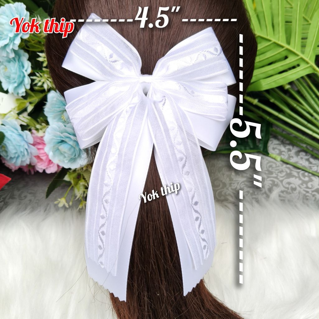 02ชั้น โบว์ผีเสื้อ 4.5"x5.5" สำหรับเด็กผู้หญิง โบว์นักเรียน ผ้าซาติงานสวย ริบบิ้น 1.5" โบว์แฟชั่น ติดผม ดีไซน์ยอดนิยม