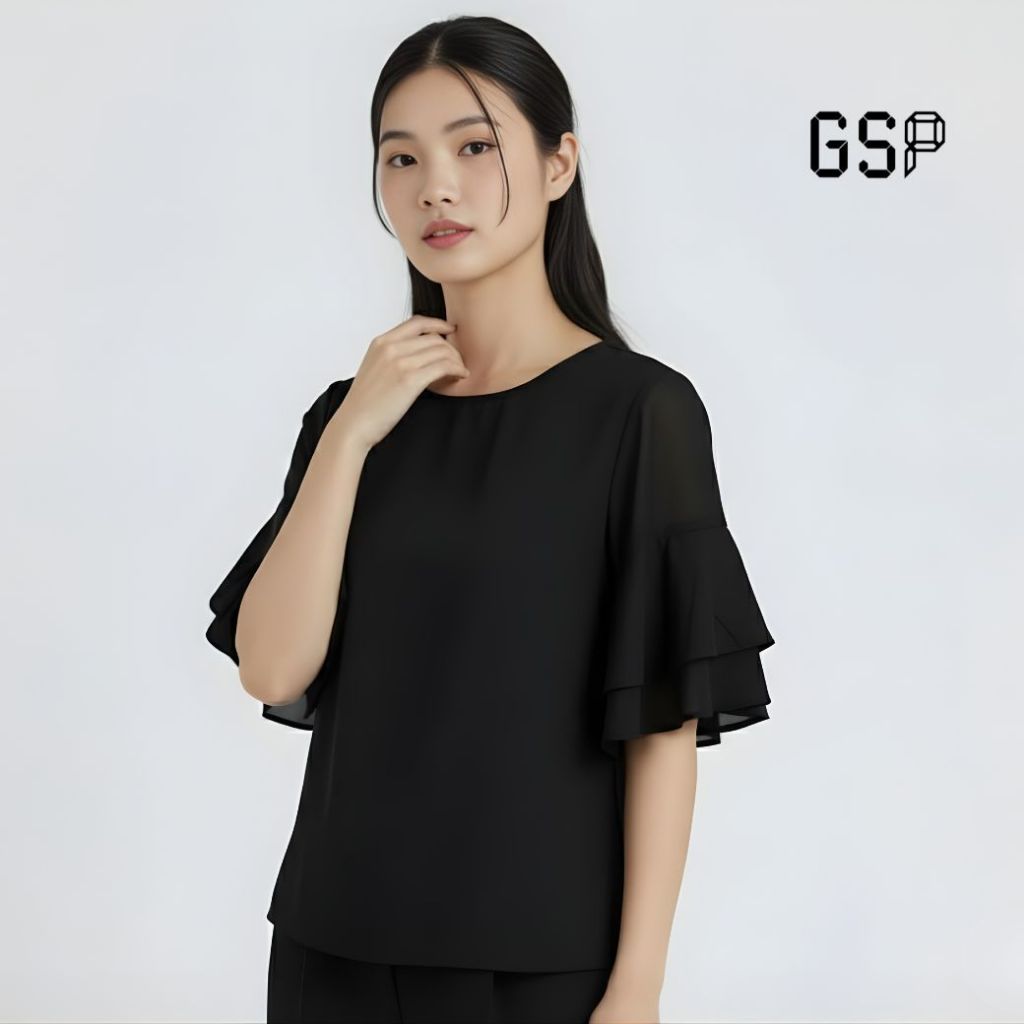 GSP เสื้อผู้หญิง จีเอสพี NEW GSP เสื้อเบลาส์ ผ้าคอตตอน แต่งระบายแขน PZTFBL
