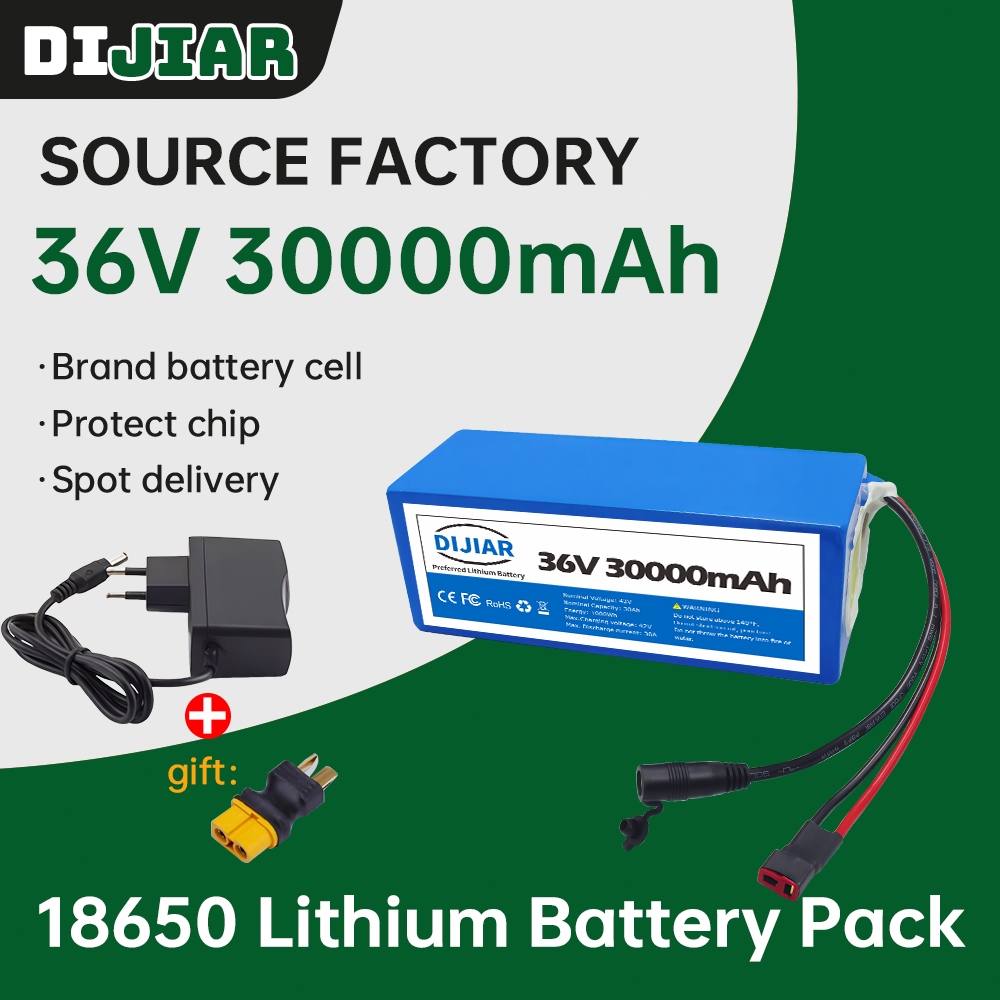 แบตเตอรี่ลิเธียม 36V 30AH/36V30000mAh แบตเตอรี่ 1000W E-bike 42V2A BMS + charger แบตจักรยานไฟฟ้า สาม
