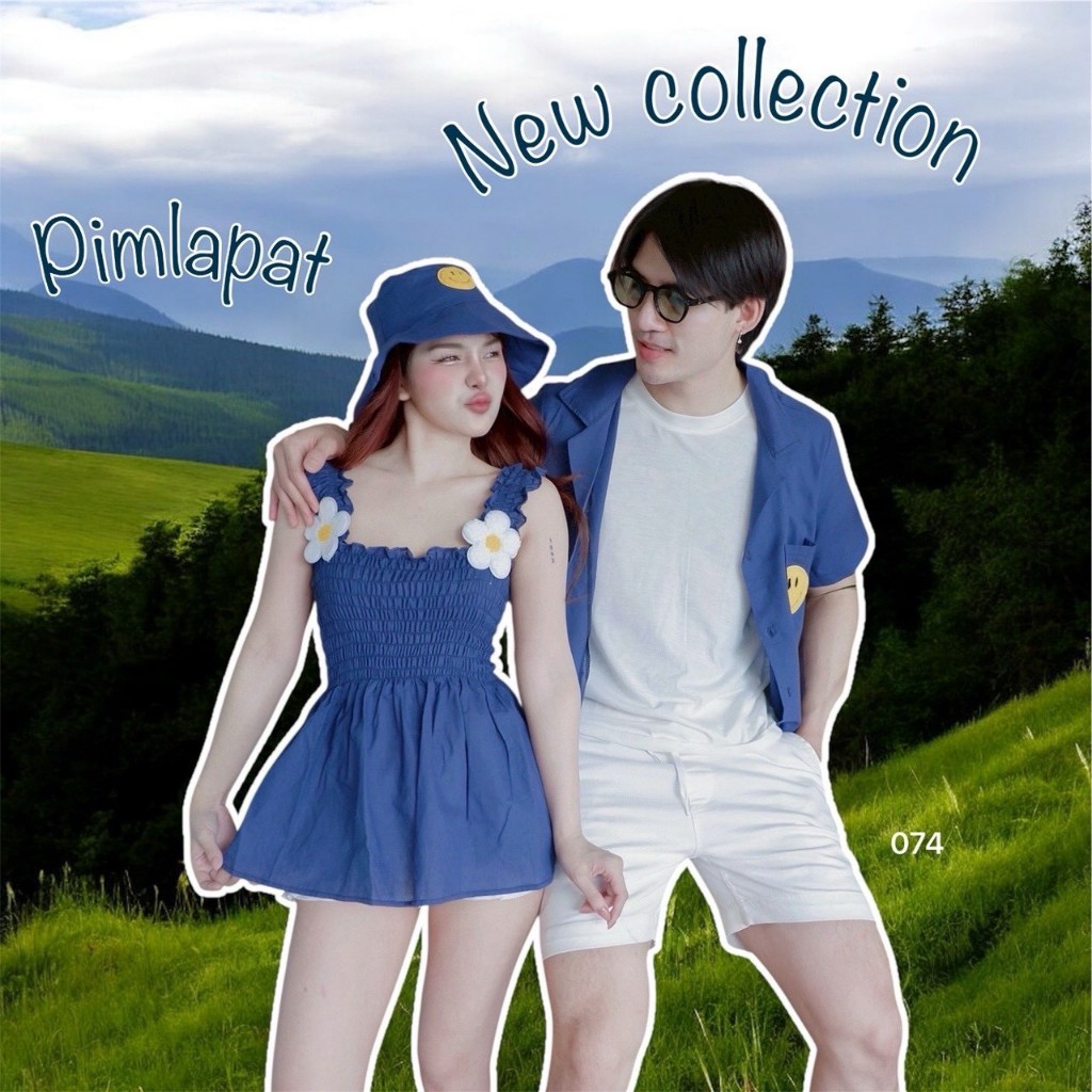 พร้อมส่ง ชุดคู่รักสีพื้นตกแต่งดอกไม้มาพร้อมหมวกเข้าเซ็ทน่ารักมาก ชุดคู่กับแฟน ชุดไปเที่ยวทะเลน่ารัก