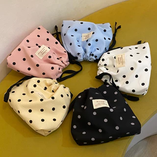 ถุงผ้าหูรูดลายจุดน่ารักๆ สีพาสเทล มีซับใน รุ่น mimiidot flure.bags