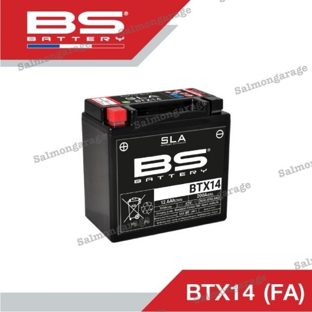 แบตเตอรี่BS SLA BTX14 แบตเตอรี่มอเตอร์ไซค์ (ขนาด 12.6 แอมป์) แบตเตอรี่รถr1200gs แบตr1300rs แบตtiger8