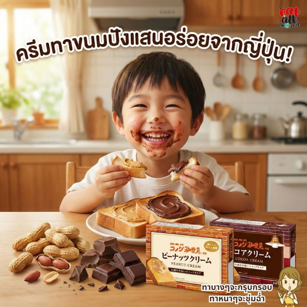สเปรด ทาขนมปัง จากร้านกาแฟชื่อดัง Komeda Coffee จากญี่ปุ่นที่มีชื่อเสียงในรสชาติและความพิถีพิถัน รสเนยถั่ว รสช็อกโกแลต
