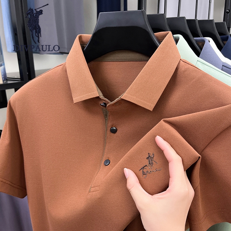 DIVPOLO 1099-F ผู้ชายผ้าฝ้ายแท้เสื้อโปโลปกปักแขนสั้นสีทึบสบายๆทุกการแข่งขันเสื้อยืด - รูปที่ 5