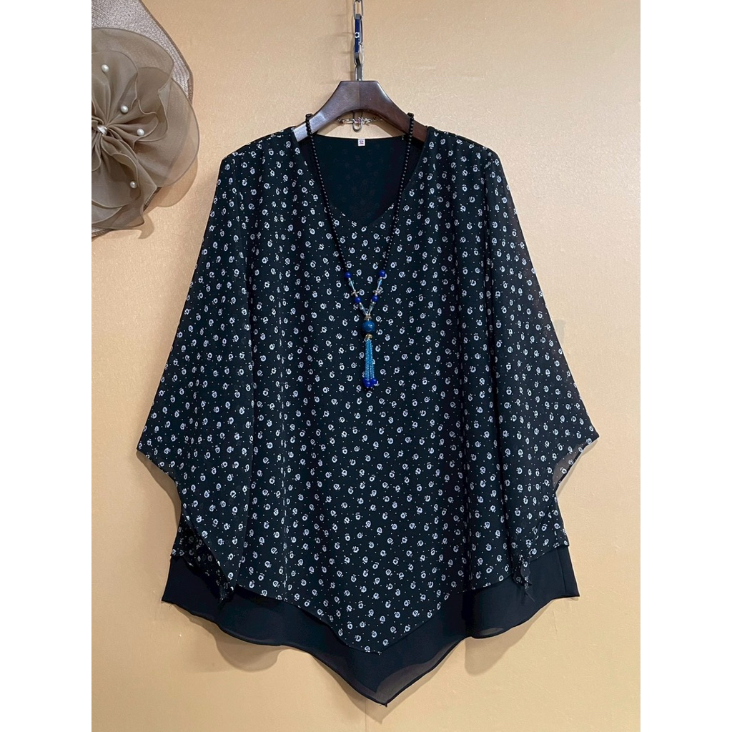 เสื้อชีฟอง(อก50"-54")ชีฟองลายขาว-ดำ ลายสวยสดใส ใส่ได้ทุกโอกาส