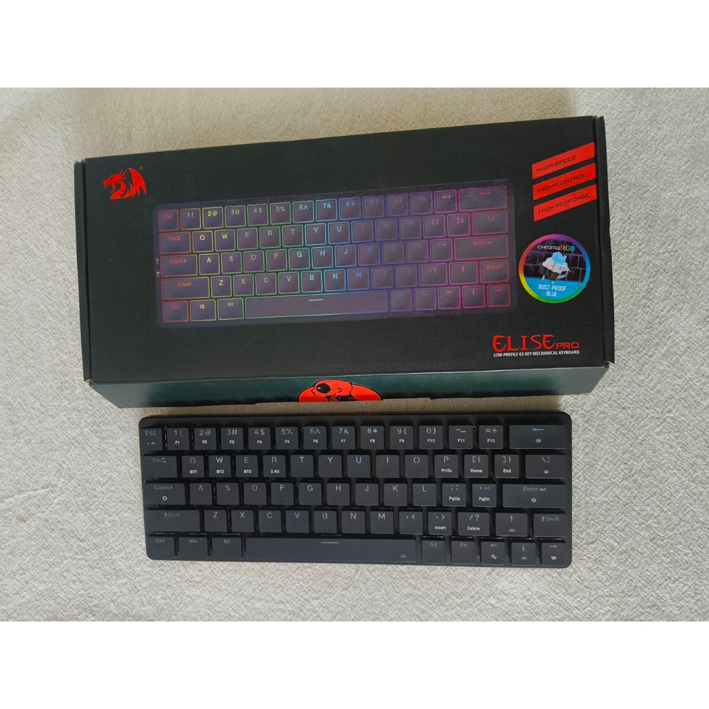 [มือสอง] Redragon Elise Pro Mechanical Keyboard Low Profile สวิตช์สีฟ้า ไฟ RGB มี 3 โหมด *ส่งฟรี