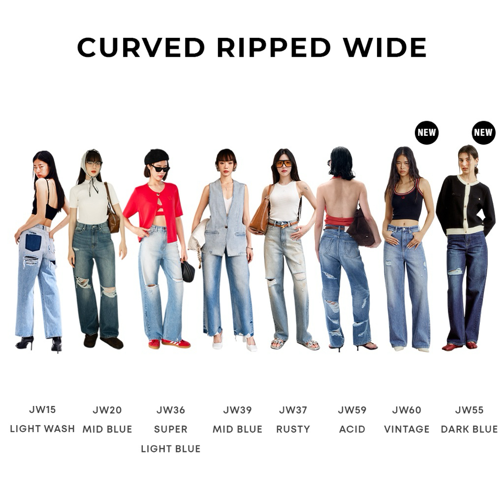 Wara Curved Ripped Wide Jeans - 8 Colors
