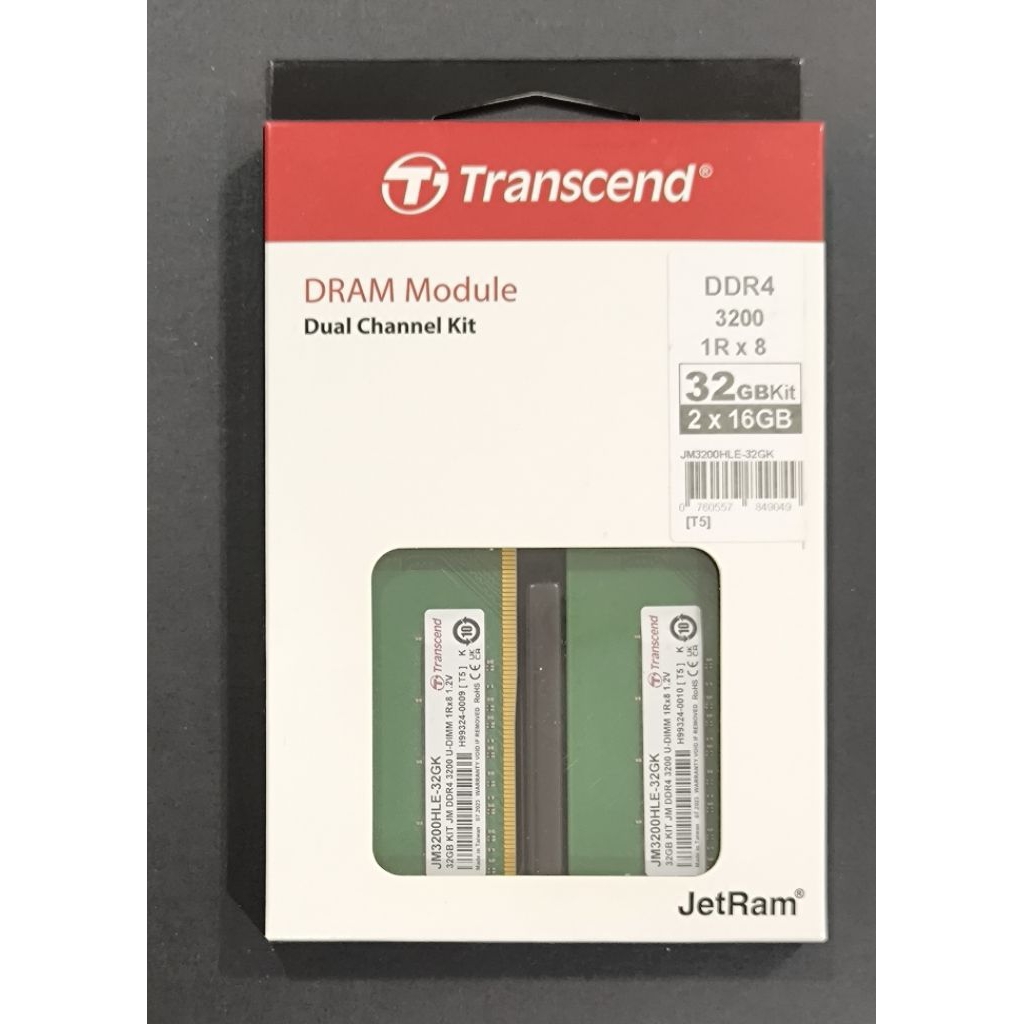 มือ2 PC RAM DDR4 32GB (16GB x2) 3200 CL22 Transcend