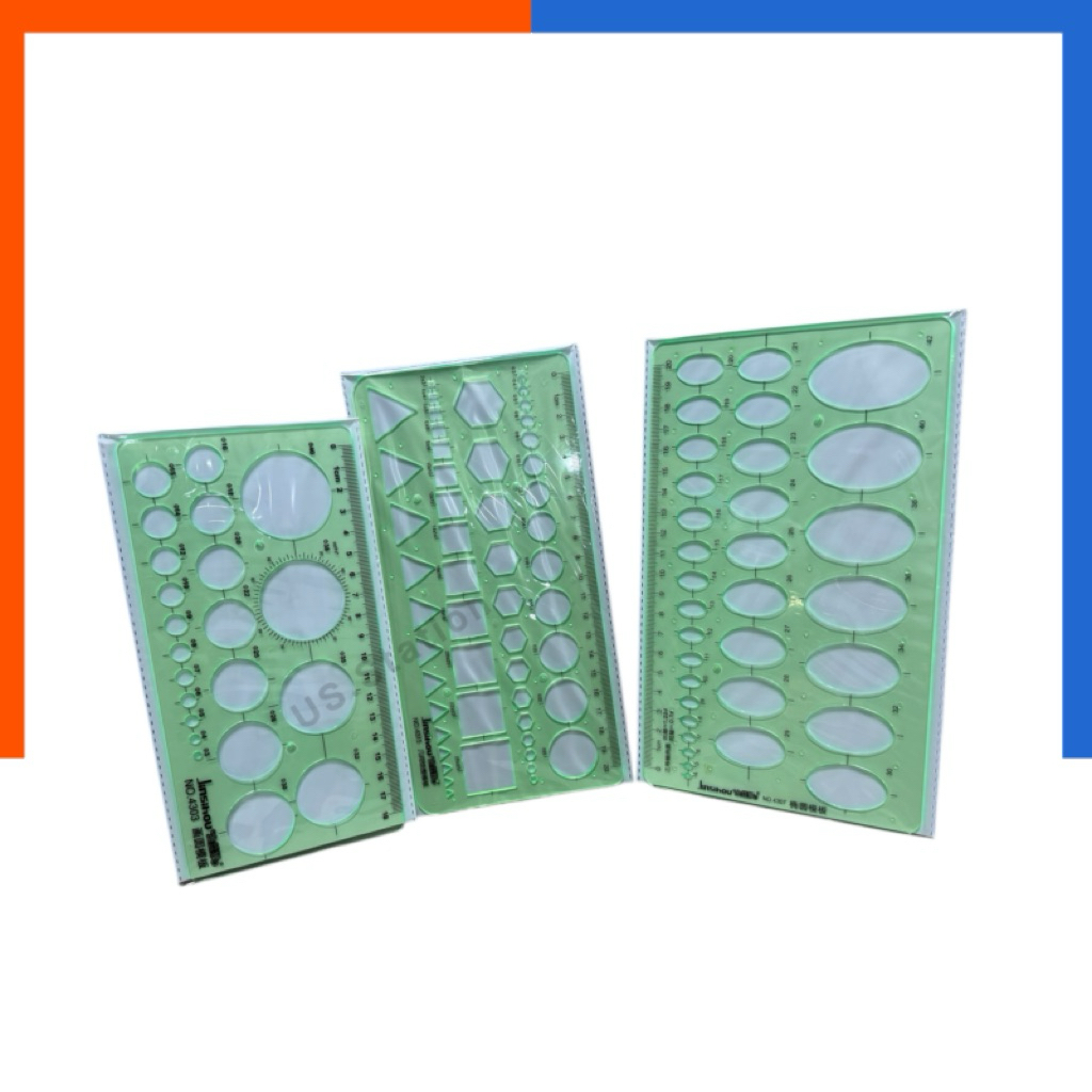 เทมเพลท Template 18-22 ซม. วงกลม วงรี สามเหลี่ยม สี่เหลี่ยม หกเหลี่ยม เพลท เขียนแบบ ไม้บรรทัดเทมเพลท แผ่นเพลท ออกแบบ