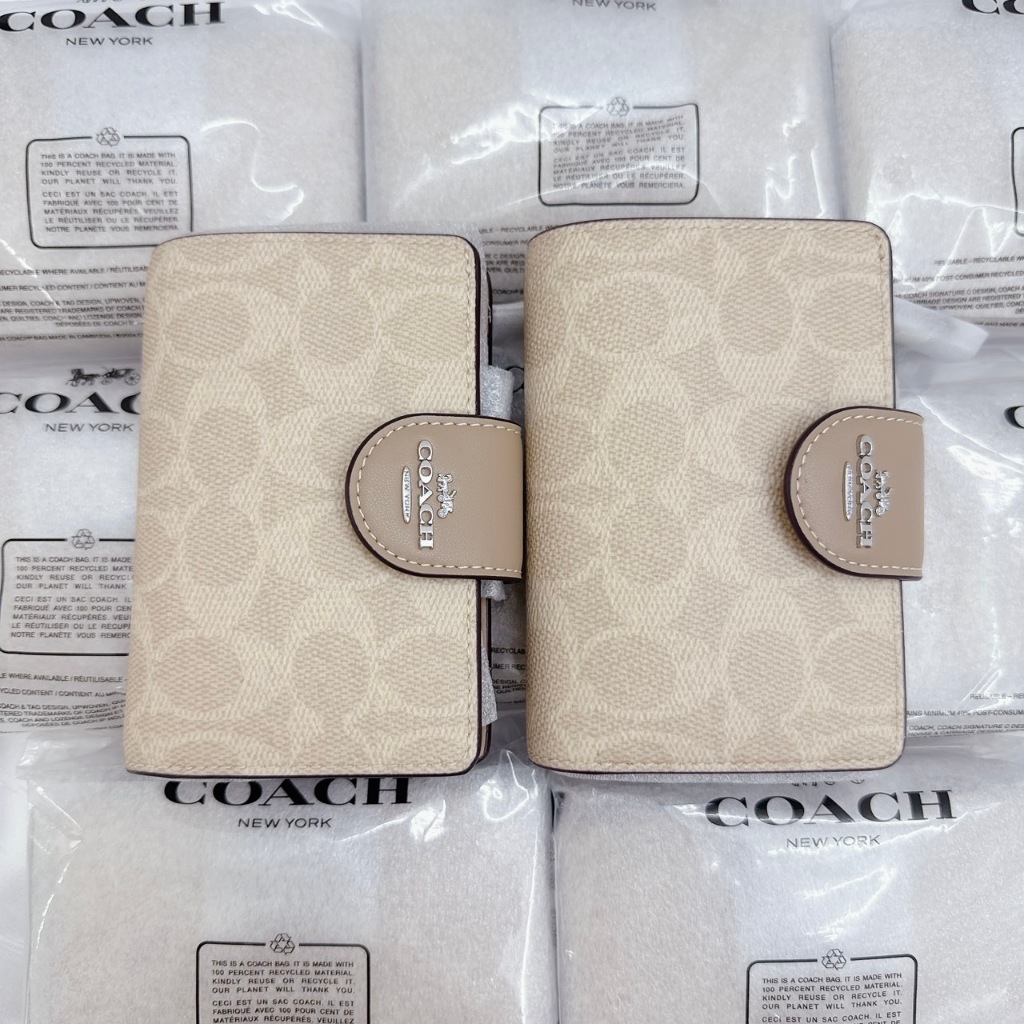 💚แท้💯 พร้อมส่ง💚COACH MEDIUM CORNER ZIP WALLET CW786 กระดุม 2 พับ