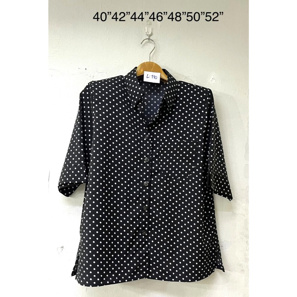 Size อก 40"-52" เสื้อเชิ้ต สีดำ มีหลายลาย แขนสามส่วน เนื้อผ้าไหมอิตาลีเกรดเอ ผ้านิ่มใส่สบายไม่ร้อนนะค้า