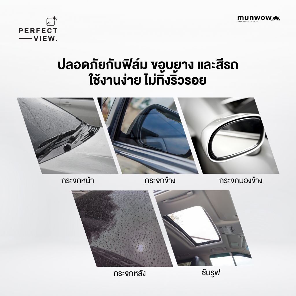 Munwow perfect view (น้ำยาทำความสะอาดกระจกรถยนต์โดยเฉพาะ ปลอดภัยกับขอบยางและสีรถ) - รูปที่ 2