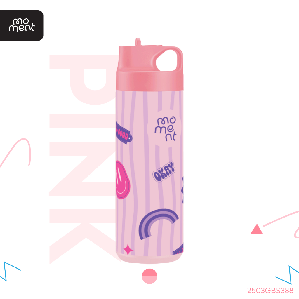 Brand Moment กระบอกน้ำสแตนเลสทรง Sport รุ่น Lovely ขนาด 500 ml.สกรีนรอบใบ ลวดลายสวยงาม - รูปที่ 7