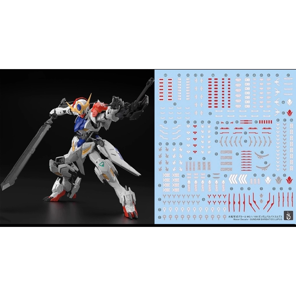 🟥⬜️พร้อมส่ง ดีคอลน้ำ GHOST Decal MG 1/100 ASW-G-08 GUNDAM BARBATOS LUPUS สะท้อนแสงแบล็คไลท์