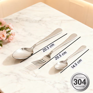ชุดส้อมและช้อนสแตนเลสเกรดอาหาร 304 จำนวน 6 ชิ้น ด้ามยาว หนา เหมาะสำหรับใช้ในบ้าน รวมถึงช้อนข้าวและส้อมสลัด