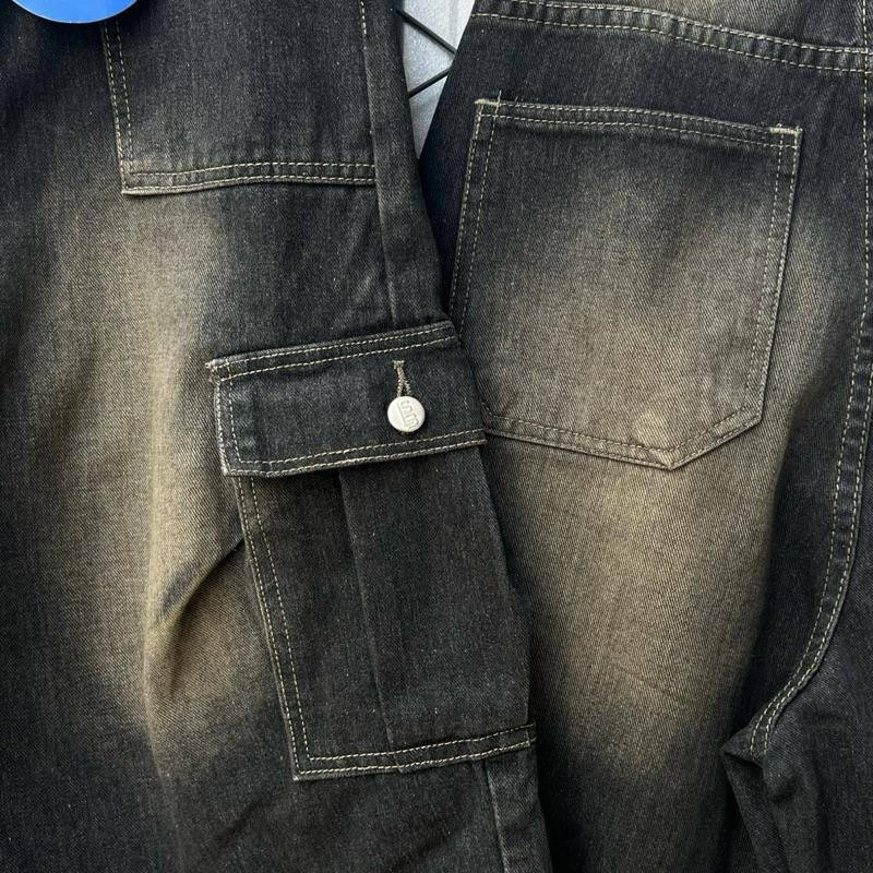 LABLUSA - LBS347 : กางเกงขา5ส่วนกระเป๋าคาร์โก้แนวสตรีท (Unisex) - รูปที่ 3