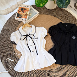 ( เสื้อ )คอปกปักหัวใจโบว์แขนตุ๊กตามี 2 size