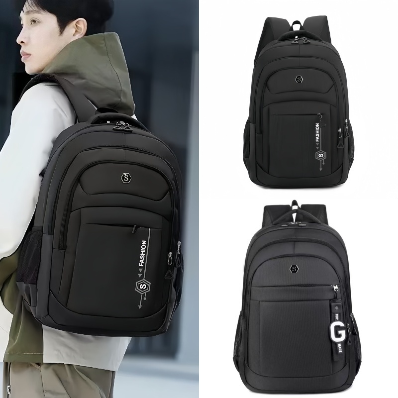 DO08พร้อมส่ง กระเป๋าเป้สะพายหลัง สีดำ ผ้าออกฟอร์ด Backpack กันน้ำ สีดำหรับผู้ชาย
