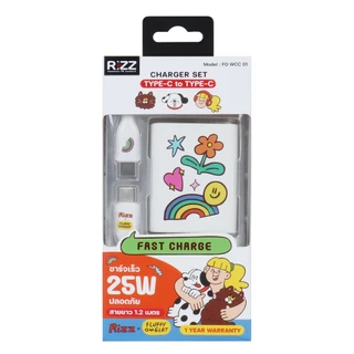 [Official] [ ชุดชาร์จ สาย Type-C ] Rizz Fluffy 2in1 Charger Set 25W ชุดชาร์จลิขสิทธิ์แท้ลาย Fluffy omelet รุ่น FO-WCC-01
