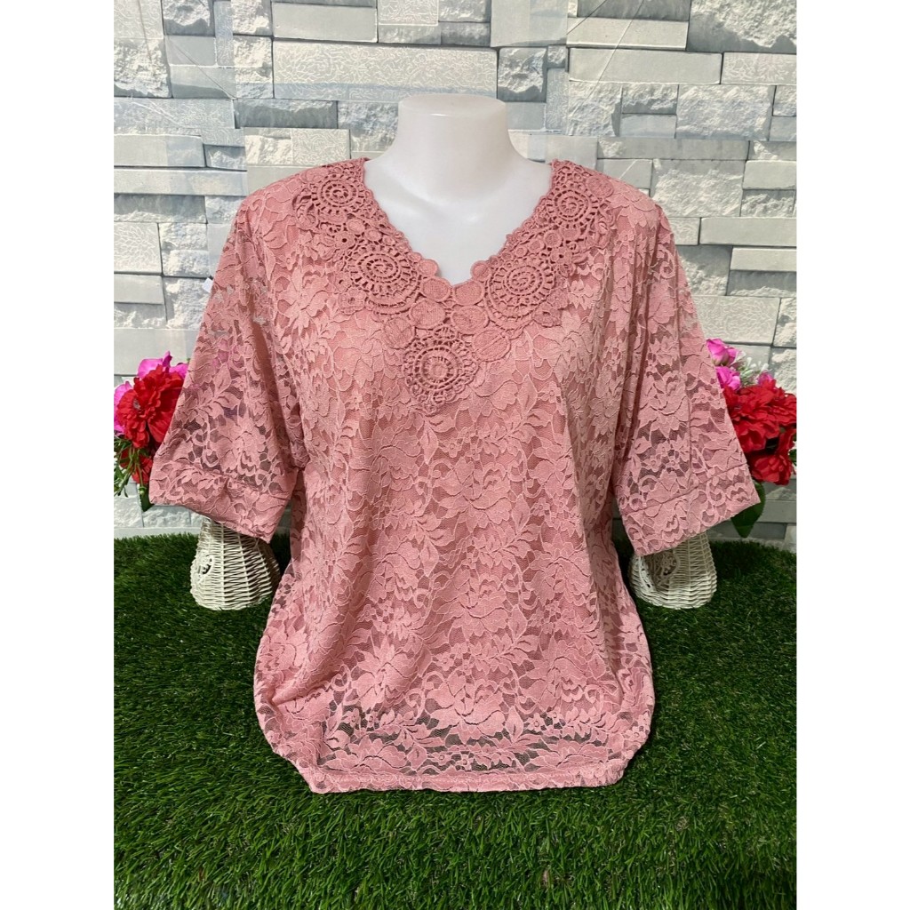 เสื้อลูกไม้ ผ้านิ่ม เสื้อออกงานอก44-46นิ้ว สำหรับสาวอวบ ลายผ้าสวยๆ มีซับในใส่สบาย ไปวัด รุ่น714