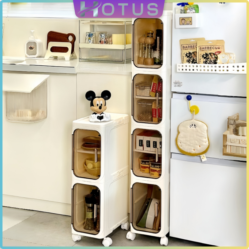 HOTUS ตู้ชั้นแคบ 1-5 ชั้น ชั้นวางของแบบมีล้อพลาสติกสำหรับพื้นที่เล็ก กล่องเก็บของมีล้อ ตู้ชั้นแคบเอนกประสงค์ กันน้ำ-ฝุ่น