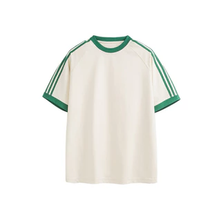 เสื้อยืดผ้าคอตตอลเนื้อหนารุ่น The unlimited (สีดำแถบขาว/ครีมแถบแดง/ครีมแถบเขียว/น้ำตาลแถบน้ำเงิน)