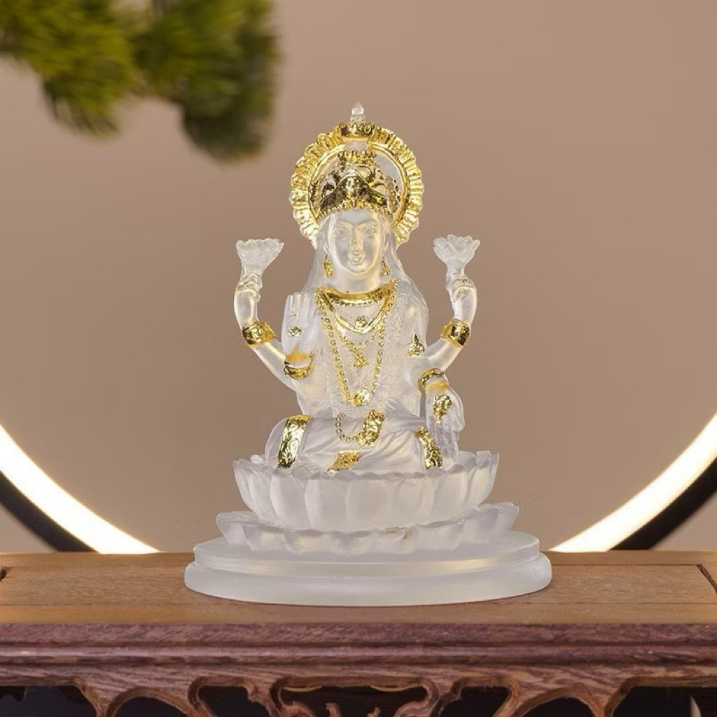 พระแม่ลักษมีรูปปั้นดอกบัว เทพธิดาอินเดีย เสริมดวง เรียกทรัพย์ ความรัก