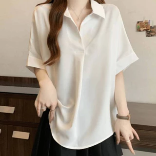 K59 🧸 เสื้อเชิ้ตคอปกแขนสั้นสาวอวบ XXXXXXL สวมง่าย ใส่ได้ทุกวัน รอบอกใหญ่ถึง 62 นิ้ว ทรงสวย ผ้าทิ้งตัวน่ารักมากๆ 🧸