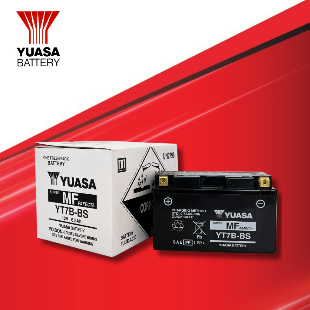 YUASA รุ่น YT7B-BS ขนาด 12V แบตเตอรี่มอเตอร์ไซค์แบบแยกน้ำ 6.5Ah