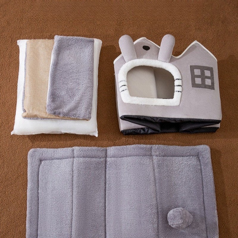 ที่นอนสัตว์เลี้ยง บ้านแมวอบอุ่น บ้านหมา 2-in-1 พื้นที่ขนาดใหญ่ กึ่งปิด ด้านล่างมีกันลื่น นุ่มและสบาย - รูปที่ 3