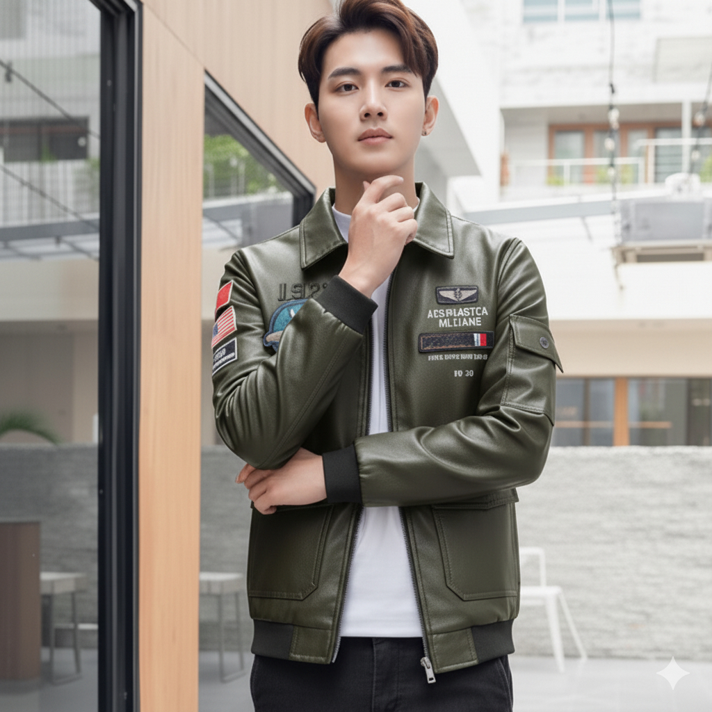 CODเสื้อผ้าผู้ชายอินเทรนด์ เสื้อแจ็กเก็ตหนังผู้ชาย ผ้าดี รูปที่ 5