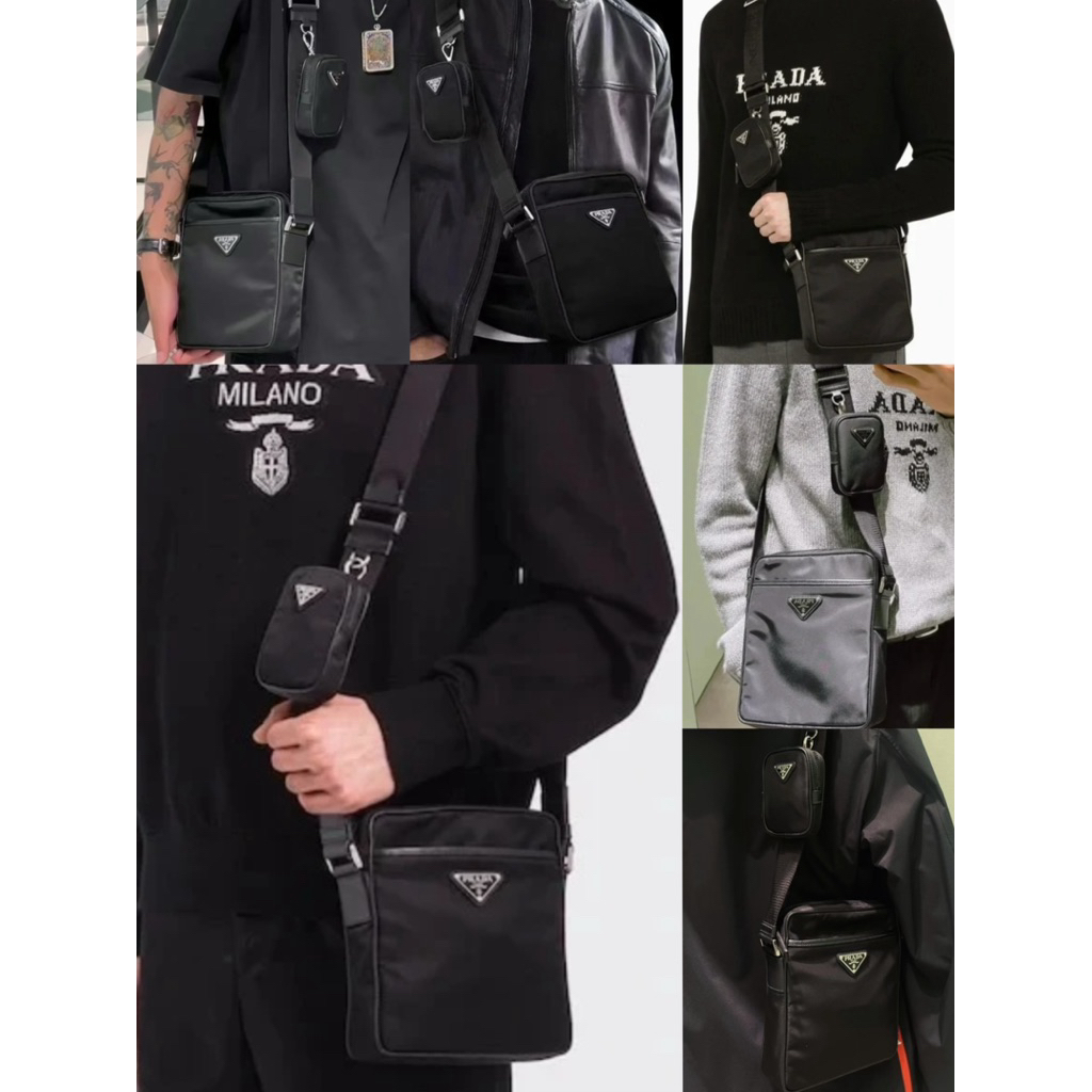 🧡 100% ของแท้ PRDA โลหะสามเหลี่ยมโลโก้ไนลอน / วัสดุหนัง Saffiano ไหล่เดียวกระเป๋าสะพาย 👜