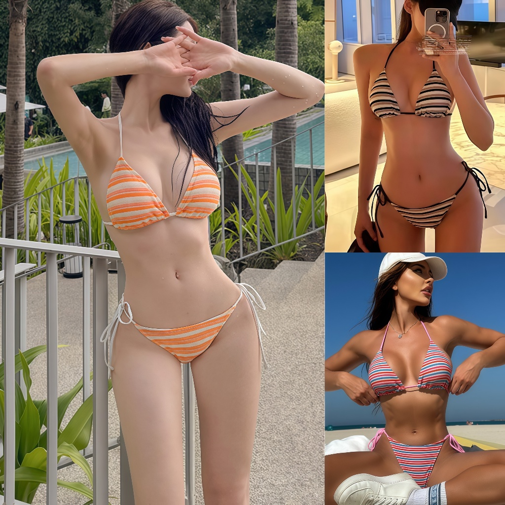🧡Basic swimsuit💛 ชุดว่ายน้ำแฟชั่น bikini ทูพีช ดีไซน์แบบผูกเชือก หลายสไตล์ S-L ส่งจากไทย - รูปที่ 3