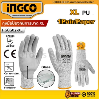 INGCO ถุงมือป้องกันการบาด ถุงมือกันคม Size : XL รุ่น HGCG02-XL มาตรฐานการป้องกัน (EN388:2016): 4X43C