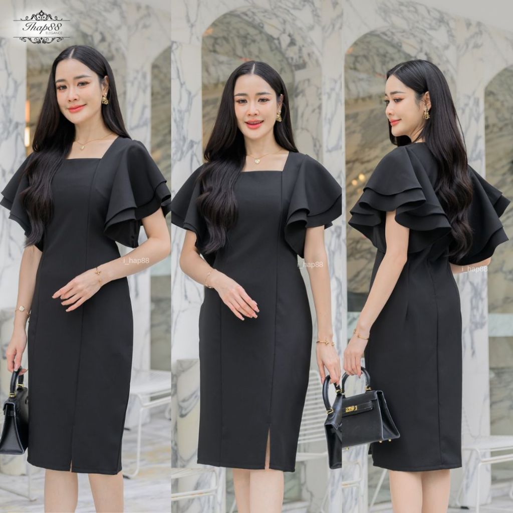 H165 ชุดเดรสทำงาน สไตล์เรียบหรู สีพื้น ขนาด S-3XL ไซส์ 32-42