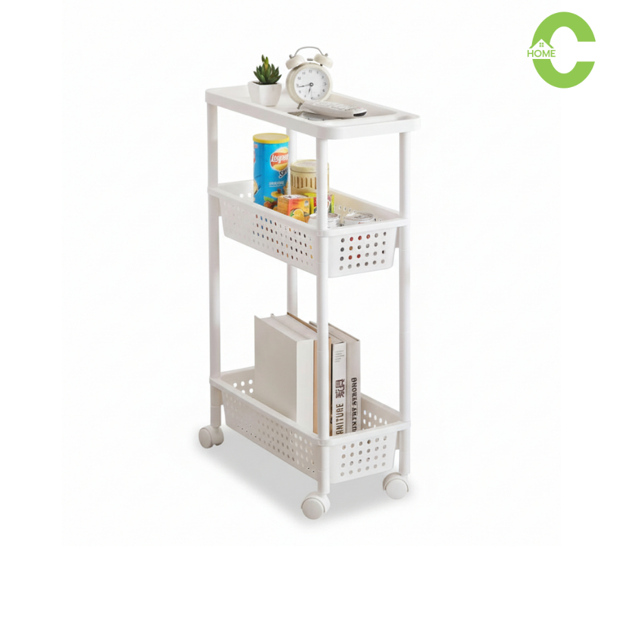 HOMEC ชั้นวางรถเข็น ชั้นเก็บของมีล้อเลื่อน Plastic Shelf กว้าง 21ซม. 32ซม. 4 ล้อ หมุนได้ 360°