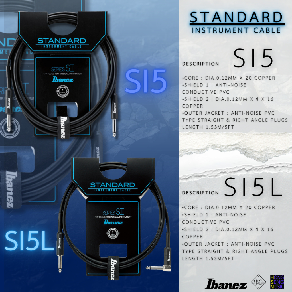สายสัญญาณเครื่องดนตรี IBANEZ รุ่น SI5 / SI5L สายหุ้ม PVC ความยาว 5 ฟุต 1.53 เมตร