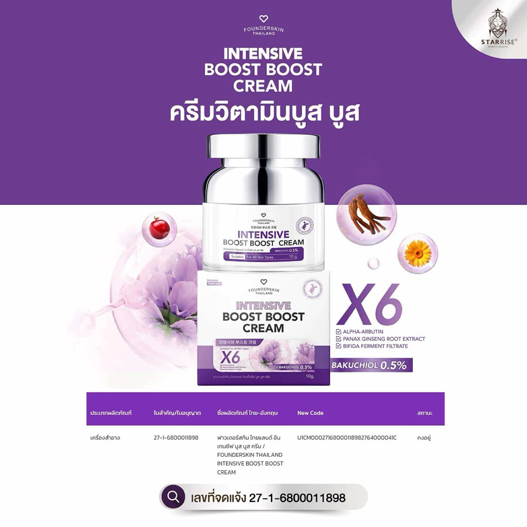 ครีมบูสบูส 1 กระปุก Intensive boost boost cream ครีมบูสบูสวิตามินบำรุงผิวหน้า Founderskin ฟาวเดอร thumbnail 8