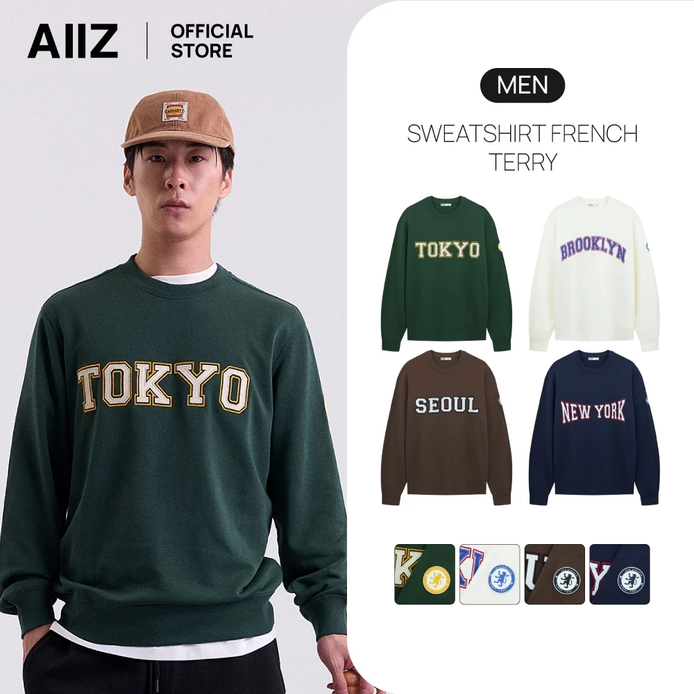 AIIZ เสื้อผู้ชายผ้าเฟรนช์เทอร์รี่ย์ ลายกราฟิก