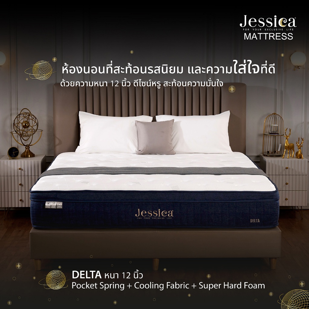 ที่นอน Jessica รุ่น Delta(เดลต้า) ระบบ Pocket Spring แน่นมาตรฐานพร้อมผ้าหุ้ม Cooling เย็นสบายหนา 12 นิ้ว รับประกัน 15 ปี