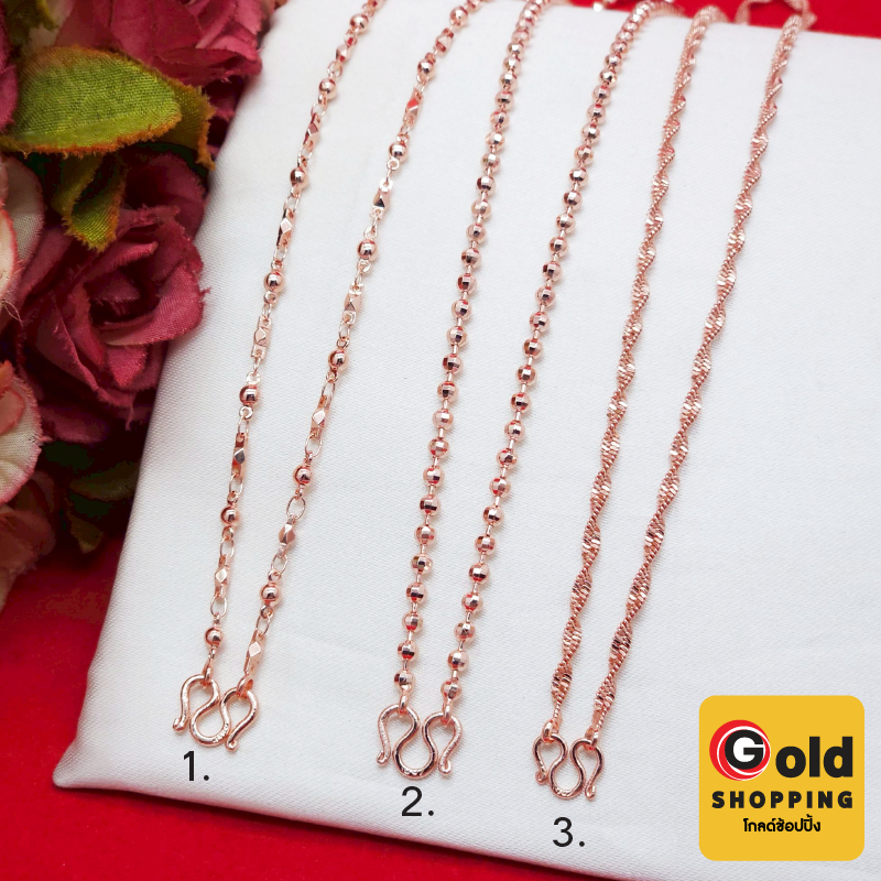 สร้อยคอนาก สีพิ้งค์โกลด์ โรสโกลด์ ความยาว 24 นิ้ว ชุบนาก ลายไข่เป็ดจิกสลับเงา งานสวยใส่ได้ทุกวัย ใส่ได้ทุกโอกาส พร้อมส่ง