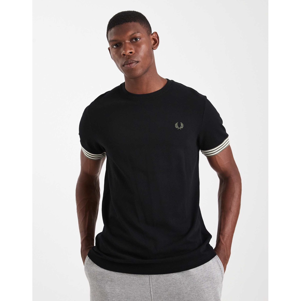 Fred Perry Striped Cuff T-Shirt in Black