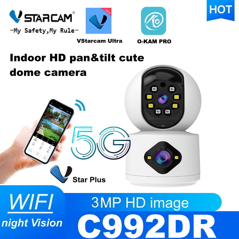 Vstarcam C992DR (เลนส์คู่) ความละเอียด 3.0 MP (1296P) กล้องวงจรปิดไร้สาย ภายใน indoor มีAI+ คนตรวจจั